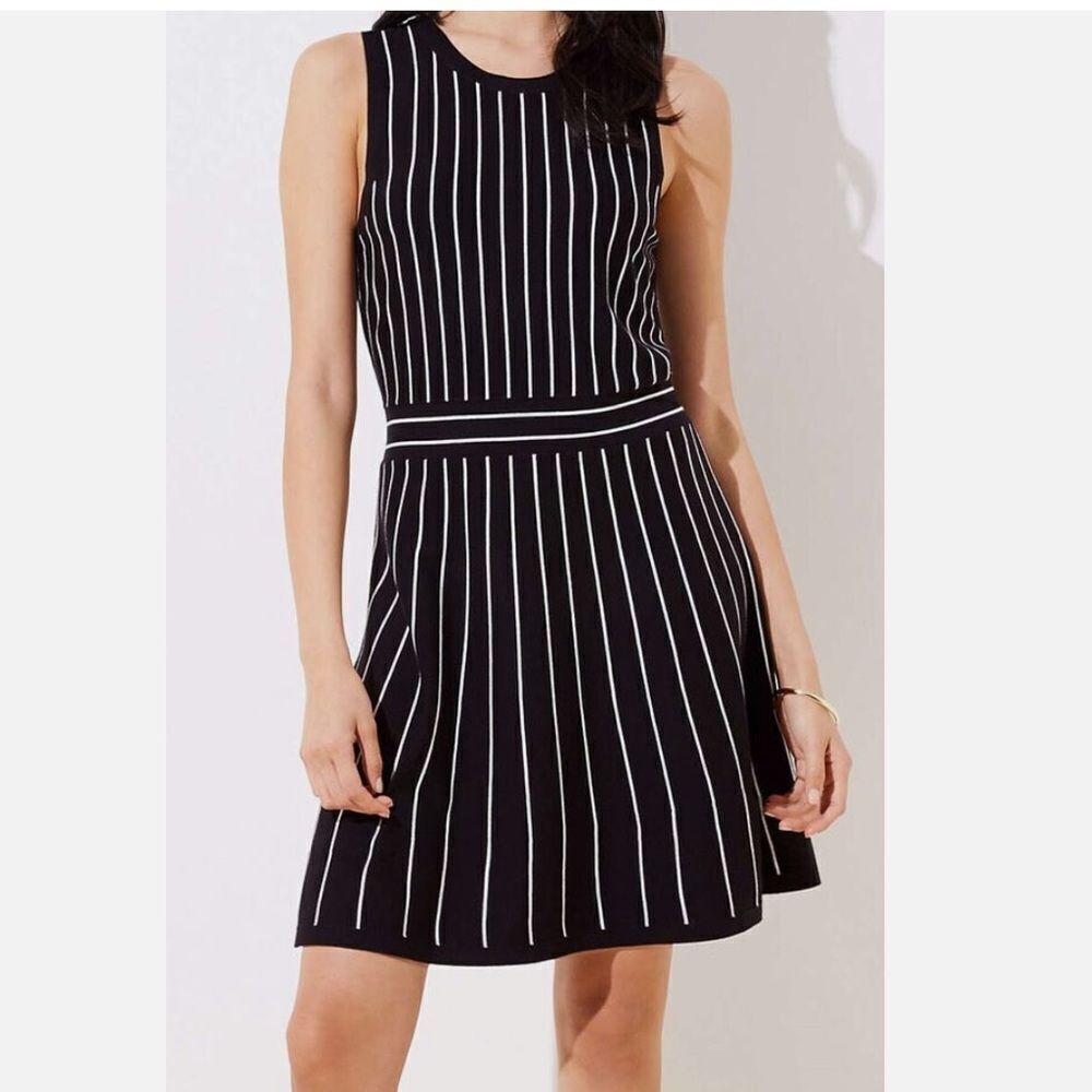 Loft Black Knit Striped Dress